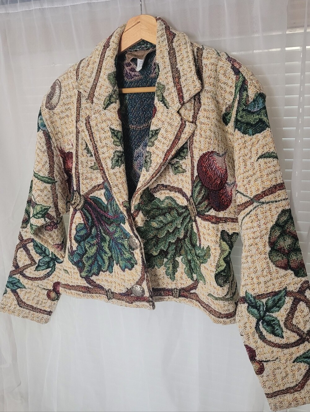Painted Pony Cropped Tapestry Jacket Blazer Medium Botanical Cottagecore Rare